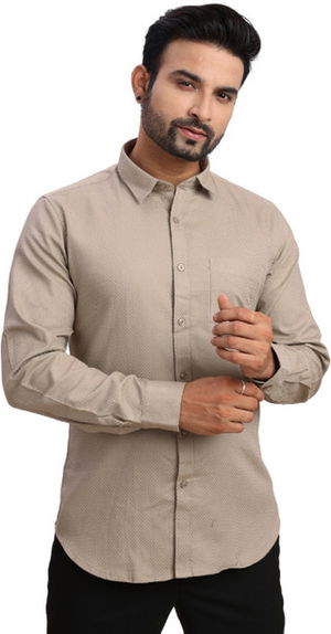 Men Solid Formal Beige Shirt