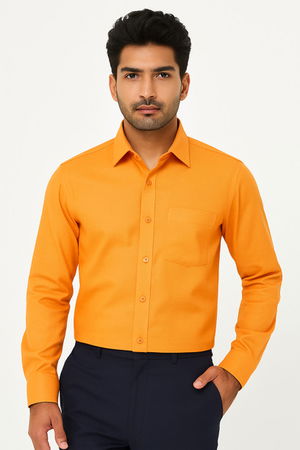 Men Color Block Formal Orange Shirt